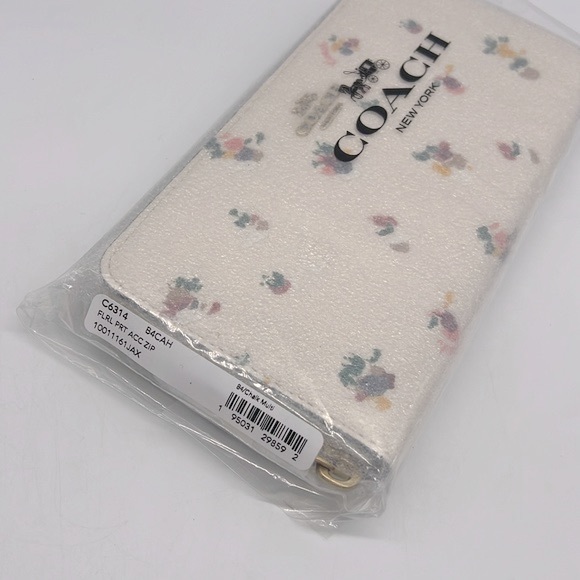Coach Accordion Zip Wallet With Floral Print Brass/Chalk Multi - Picture 13 of 16